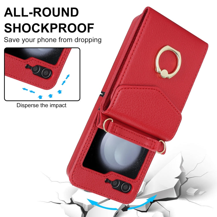 For Samsung Galaxy Z Flip6 / Flip7 FE Litchi Texture RFID Card Slot Phone Case with Ring Holder(Red) - Galaxy Z Flip6 5G Cases by buy2fix | Online Shopping UK | buy2fix