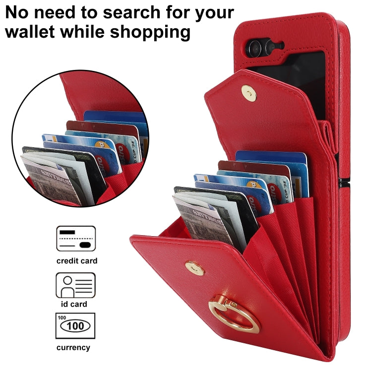 For Samsung Galaxy Z Flip6 / Flip7 FE Litchi Texture RFID Card Slot Phone Case with Ring Holder(Red) - Galaxy Z Flip6 5G Cases by buy2fix | Online Shopping UK | buy2fix