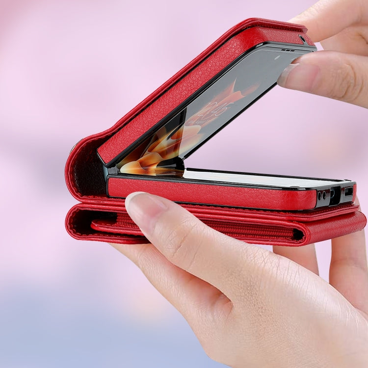 For Samsung Galaxy Z Flip6 / Flip7 FE Litchi Texture RFID Card Slot Phone Case with Ring Holder(Red) - Galaxy Z Flip6 5G Cases by buy2fix | Online Shopping UK | buy2fix