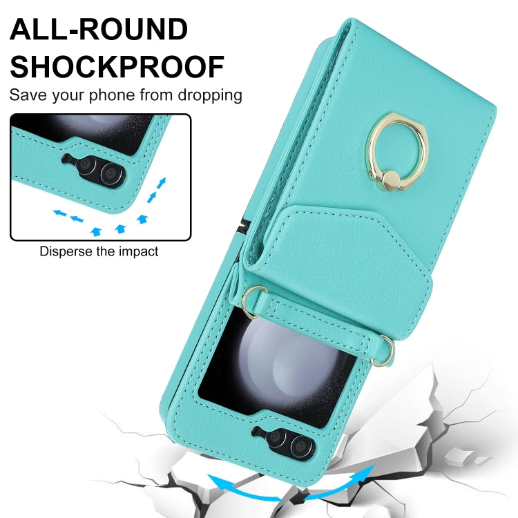 For Samsung Galaxy Z Flip6 / Flip7 FE Litchi Texture RFID Card Slot Phone Case with Ring Holder(Green) - Galaxy Z Flip6 5G Cases by buy2fix | Online Shopping UK | buy2fix