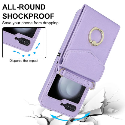 For Samsung Galaxy Z Flip6 / Flip7 FE Litchi Texture RFID Card Slot Phone Case with Ring Holder(Purple) - Galaxy Z Flip6 5G Cases by buy2fix | Online Shopping UK | buy2fix