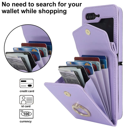 For Samsung Galaxy Z Flip6 / Flip7 FE Litchi Texture RFID Card Slot Phone Case with Ring Holder(Purple) - Galaxy Z Flip6 5G Cases by buy2fix | Online Shopping UK | buy2fix