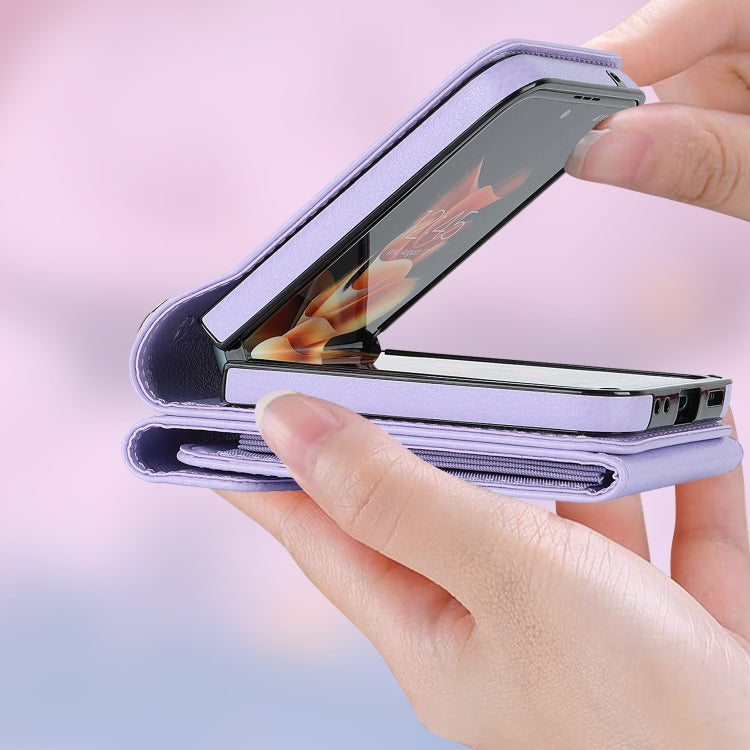 For Samsung Galaxy Z Flip6 / Flip7 FE Litchi Texture RFID Card Slot Phone Case with Ring Holder(Purple) - Galaxy Z Flip6 5G Cases by buy2fix | Online Shopping UK | buy2fix