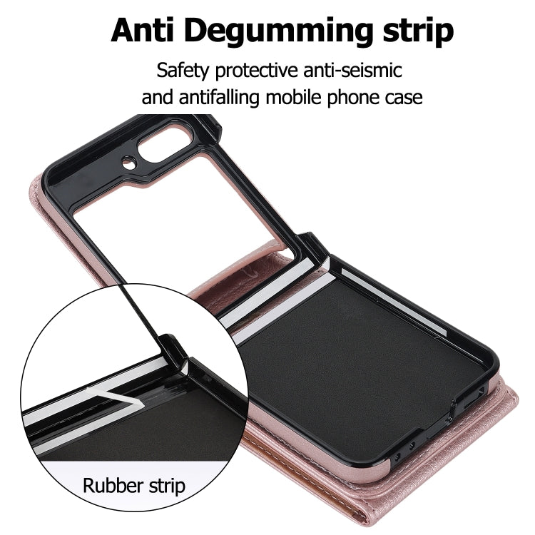 For Samsung Galaxy Z Flip6 / Flip7 FE Litchi Texture RFID Card Slot Phone Case with Ring Holder(Rose Gold) - Galaxy Z Flip6 5G Cases by buy2fix | Online Shopping UK | buy2fix