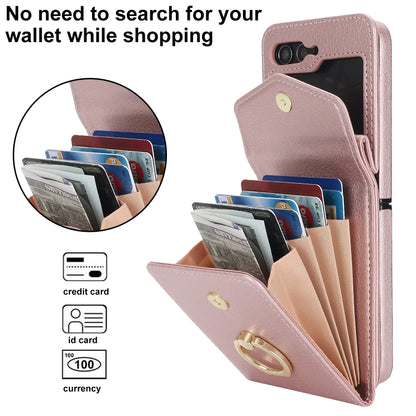 For Samsung Galaxy Z Flip6 / Flip7 FE Litchi Texture RFID Card Slot Phone Case with Ring Holder(Rose Gold) - Galaxy Z Flip6 5G Cases by buy2fix | Online Shopping UK | buy2fix