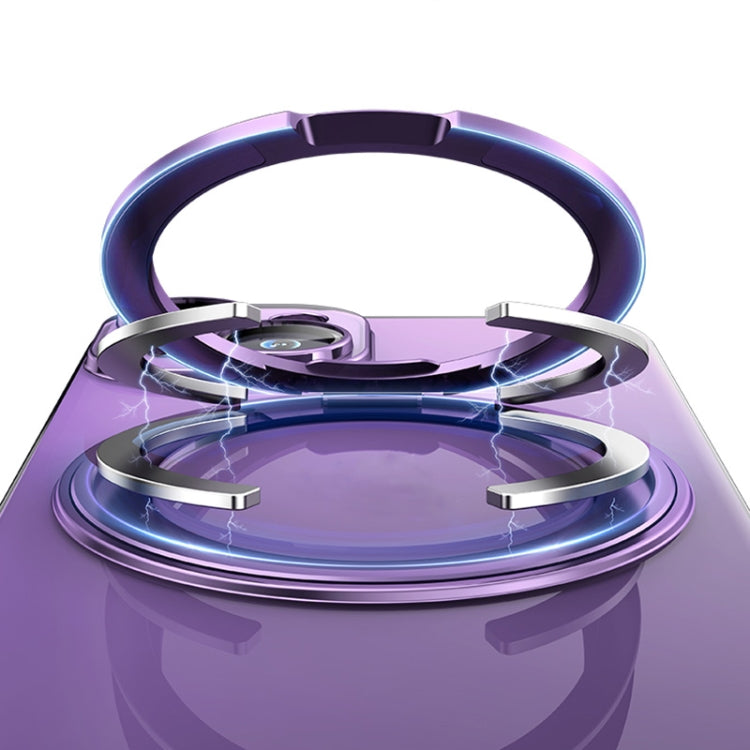 For iPhone 14 Plus Electroplated 360 Degree Bracket MagSafe Magnetic Phone Case(Transparent Purple) - iPhone 14 Plus Cases by buy2fix | Online Shopping UK | buy2fix