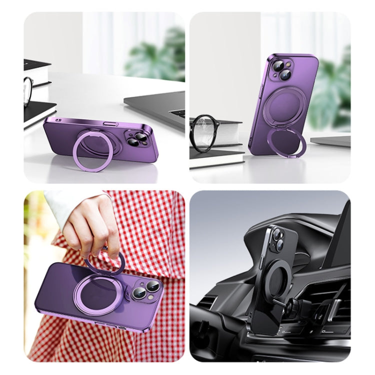 For iPhone 14 Plus Electroplated 360 Degree Bracket MagSafe Magnetic Phone Case(Transparent Purple) - iPhone 14 Plus Cases by buy2fix | Online Shopping UK | buy2fix