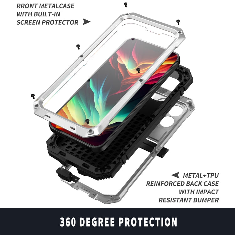 For iPhone 15 Pro Max R-JUST Shockproof Life Waterproof Dust-proof Metal + Silicone Phone Case with Holder(Silver) - iPhone 15 Pro Max Cases by R-JUST | Online Shopping UK | buy2fix