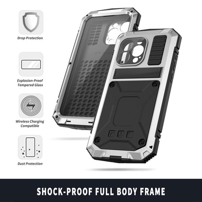 For iPhone 15 Pro Max R-JUST Shockproof Life Waterproof Dust-proof Metal + Silicone Phone Case with Holder(Silver) - iPhone 15 Pro Max Cases by R-JUST | Online Shopping UK | buy2fix