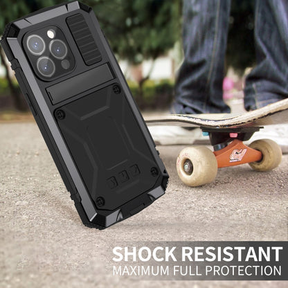 For iPhone 15 Pro R-JUST Shockproof Life Waterproof Dust-proof Metal + Silicone Phone Case with Holder(Black) - iPhone 15 Pro Cases by R-JUST | Online Shopping UK | buy2fix
