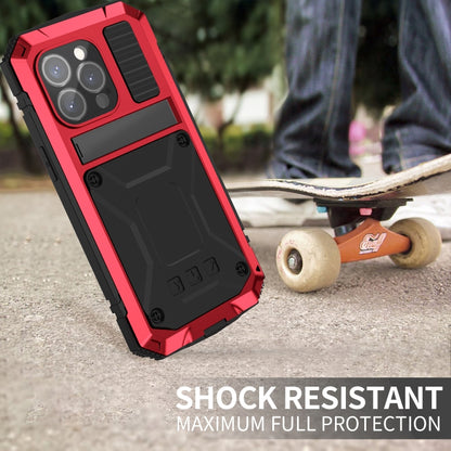 For iPhone 15 Pro R-JUST Shockproof Life Waterproof Dust-proof Metal + Silicone Phone Case with Holder(Red) - iPhone 15 Pro Cases by R-JUST | Online Shopping UK | buy2fix