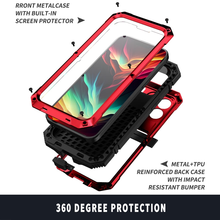 For iPhone 15 Pro R-JUST Shockproof Life Waterproof Dust-proof Metal + Silicone Phone Case with Holder(Red) by R-JUST