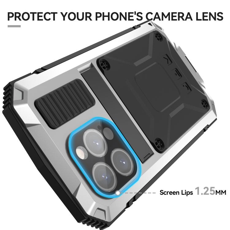 For iPhone 15 Pro R-JUST Shockproof Life Waterproof Dust-proof Metal + Silicone Phone Case with Holder(Silver) by R-JUST