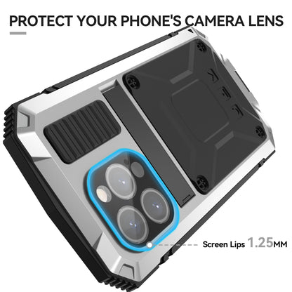For iPhone 15 Pro R-JUST Shockproof Life Waterproof Dust-proof Metal + Silicone Phone Case with Holder(Silver) by R-JUST