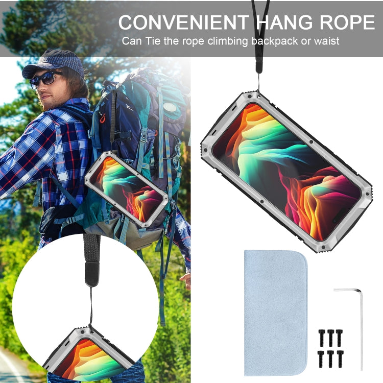 For iPhone 15 Pro R-JUST Shockproof Life Waterproof Dust-proof Metal + Silicone Phone Case with Holder(Silver) by R-JUST