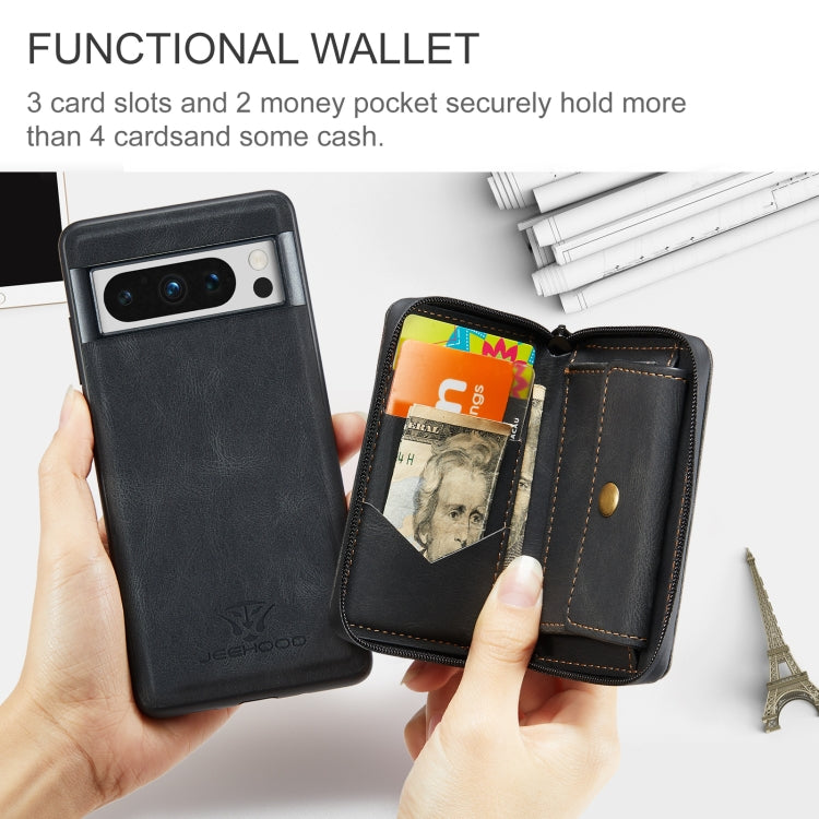 For Google Pixel 8 Pro JEEHOOD Magnetic Zipper Wallet Phone Leather Case(Black) - Google Cases by JEEHOOD | Online Shopping UK | buy2fix