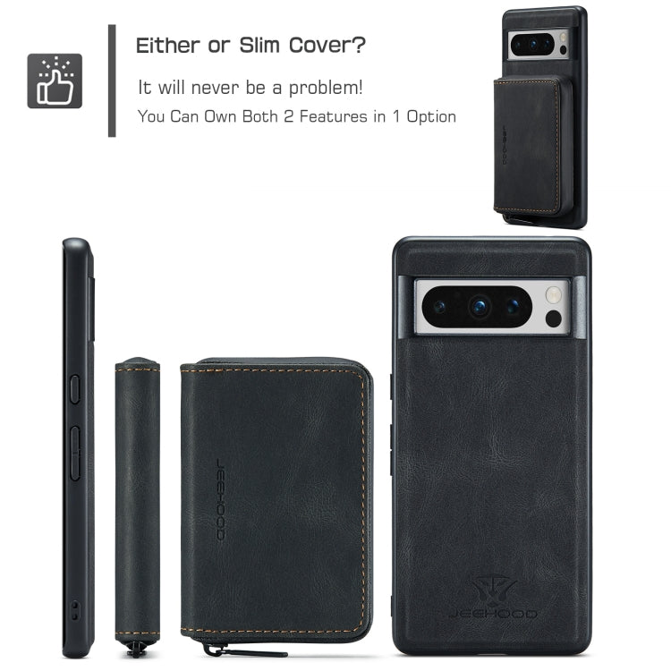 For Google Pixel 8 Pro JEEHOOD Magnetic Zipper Wallet Phone Leather Case(Black) - Google Cases by JEEHOOD | Online Shopping UK | buy2fix