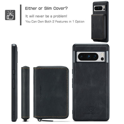 For Google Pixel 8 Pro JEEHOOD Magnetic Zipper Wallet Phone Leather Case(Black) - Google Cases by JEEHOOD | Online Shopping UK | buy2fix