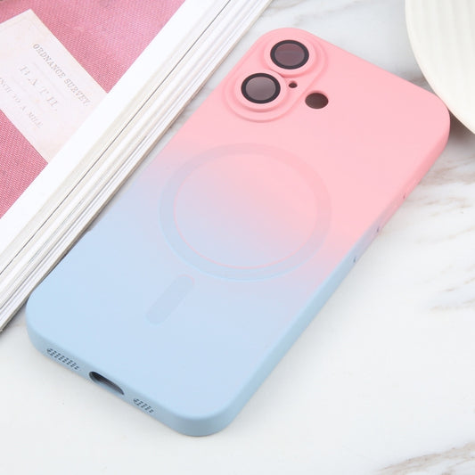 For iPhone 16 Liquid TPU Silicone Gradient MagSafe Phone Case(Pink Blue) by buy2fix