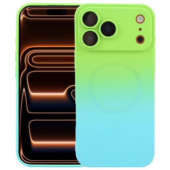 For iPhone 17 Pro Max Liquid TPU Silicone Gradient MagSafe Phone Case(Cyan Blue)