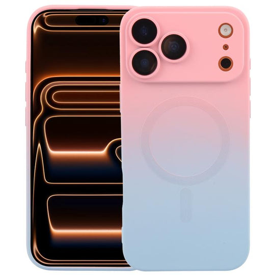 For iPhone 17 Pro Max Liquid TPU Silicone Gradient MagSafe Phone Case(Pink Blue)