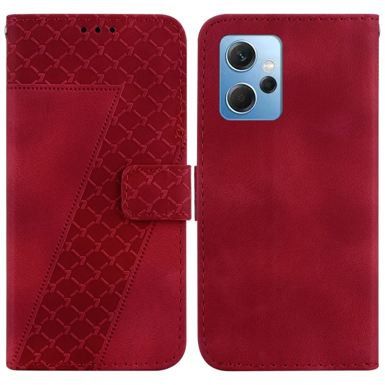 For Xiaomi Redmi Note 12 4G Global 7-shaped Embossed Leather Phone Case(Red) - Xiaomi Cases by buy2fix | Online Shopping UK | buy2fix