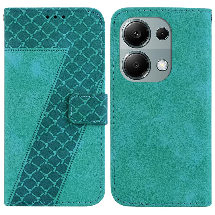 For Xiaomi Poco M6 Pro 4G 7-shaped Embossed Leather Phone Case(Green) - Xiaomi Cases by buy2fix | Online Shopping UK | buy2fix