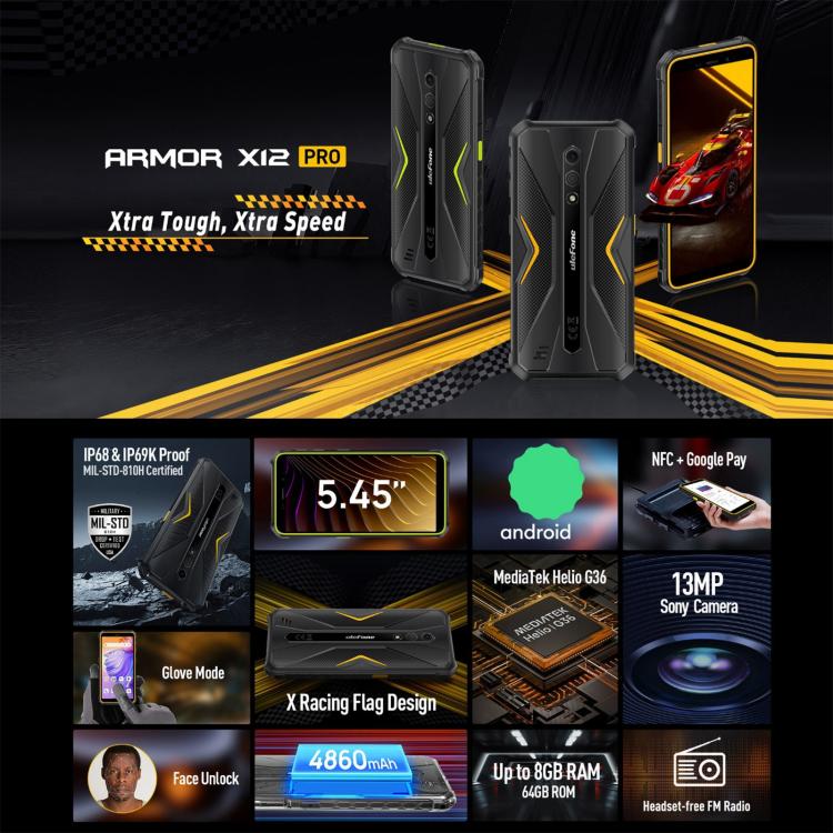 Ulefone Armor X12 Pro, 4GB+64GB, IP68/IP69K Rugged Phone, 5.45 inch Android 13 MediaTek Helio G36 Octa Core, Network: 4G, NFC(Some Orange) by Ulefone