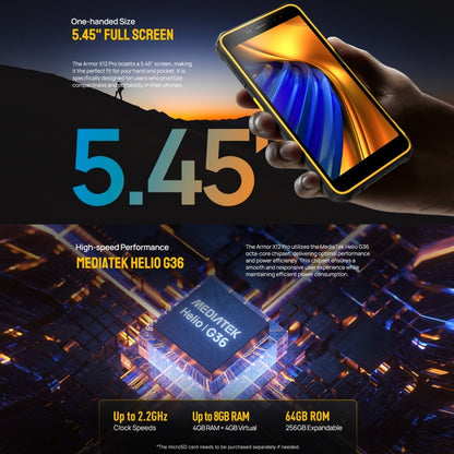 Ulefone Armor X12 Pro, 4GB+64GB, IP68/IP69K Rugged Phone, 5.45 inch Android 13 MediaTek Helio G36 Octa Core, Network: 4G, NFC(Some Orange) by Ulefone