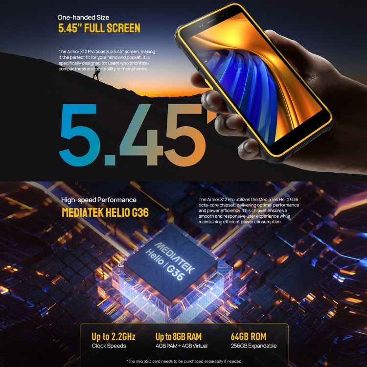 Ulefone Armor X12 Pro, 4GB+64GB, IP68/IP69K Rugged Phone, 5.45 inch Android 13 MediaTek Helio G36 Octa Core, Network: 4G, NFC(All Black) by Ulefone