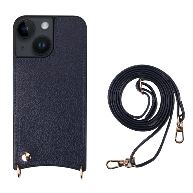 For iPhone 14 Plus Fish Tail Card Slot PU + TPU Phone Case with Long Lanyard(Dark Blue) - iPhone 14 Plus Cases by buy2fix | Online Shopping UK | buy2fix