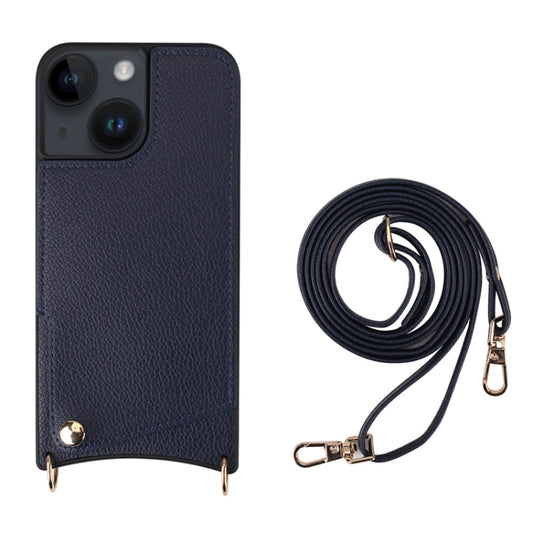 For iPhone 14 Plus Fish Tail Card Slot PU + TPU Phone Case with Long Lanyard(Dark Blue) - iPhone 14 Plus Cases by buy2fix | Online Shopping UK | buy2fix