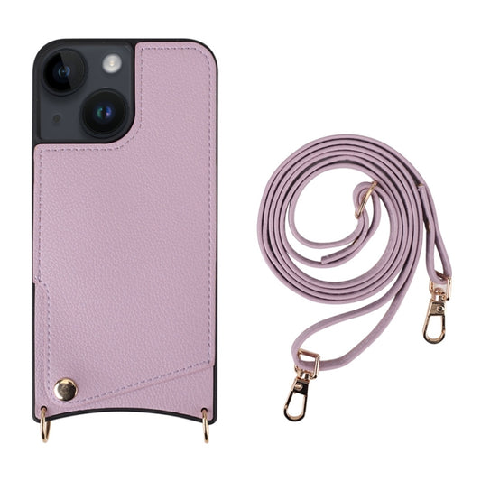For iPhone 14 Plus Fish Tail Card Slot PU + TPU Phone Case with Long Lanyard(Purple) - iPhone 14 Plus Cases by buy2fix | Online Shopping UK | buy2fix