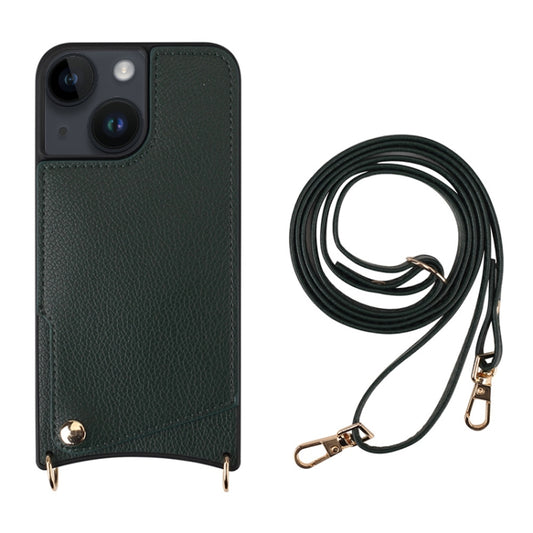 For iPhone 14 Plus Fish Tail Card Slot PU + TPU Phone Case with Long Lanyard(Dark Green) - iPhone 14 Plus Cases by buy2fix | Online Shopping UK | buy2fix