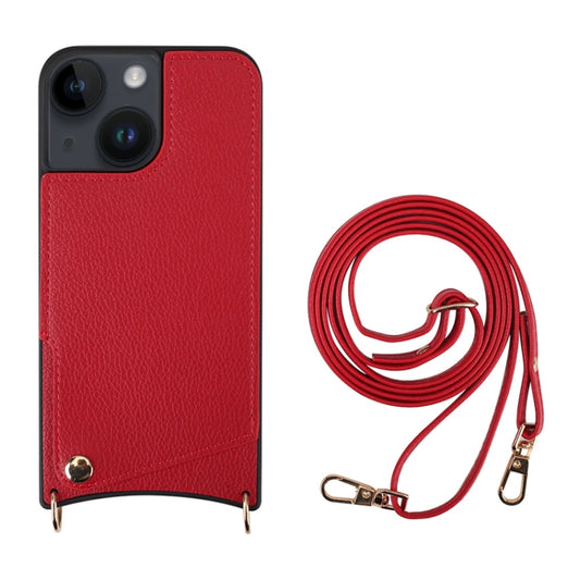 For iPhone 14 Plus Fish Tail Card Slot PU + TPU Phone Case with Long Lanyard(Red) - iPhone 14 Plus Cases by buy2fix | Online Shopping UK | buy2fix
