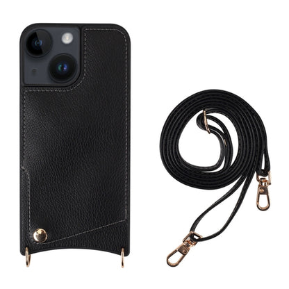 For iPhone 14 Fish Tail Card Slot PU + TPU Phone Case with Long Lanyard(Black) - iPhone 14 Cases by buy2fix | Online Shopping UK | buy2fix