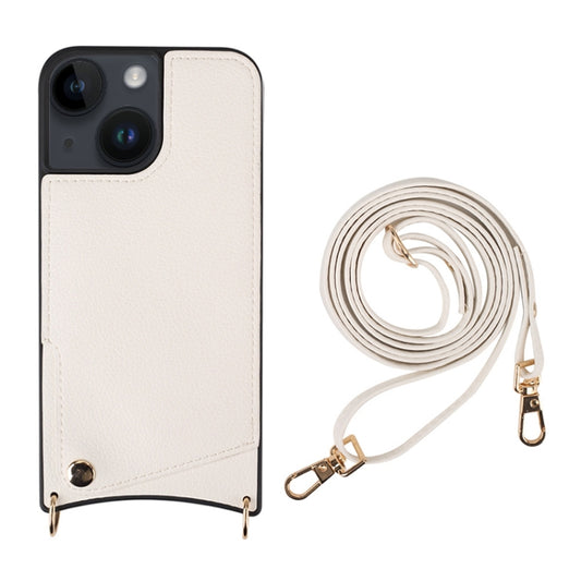 For iPhone 14 Fish Tail Card Slot PU + TPU Phone Case with Long Lanyard(White) - iPhone 14 Cases by buy2fix | Online Shopping UK | buy2fix