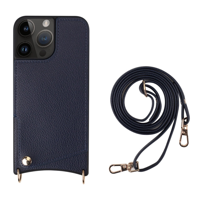 For iPhone 14 Pro Fish Tail Card Slot PU + TPU Phone Case with Long Lanyard(Dark Blue) - iPhone 14 Pro Cases by buy2fix | Online Shopping UK | buy2fix