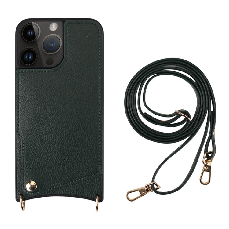 For iPhone 14 Pro Max Fish Tail Card Slot PU + TPU Phone Case with Long Lanyard(Dark Green) - iPhone 14 Pro Max Cases by buy2fix | Online Shopping UK | buy2fix
