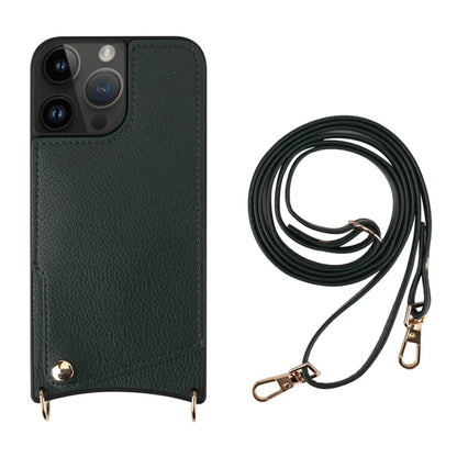 For iPhone 14 Pro Max Fish Tail Card Slot PU + TPU Phone Case with Long Lanyard(Dark Green) - iPhone 14 Pro Max Cases by buy2fix | Online Shopping UK | buy2fix