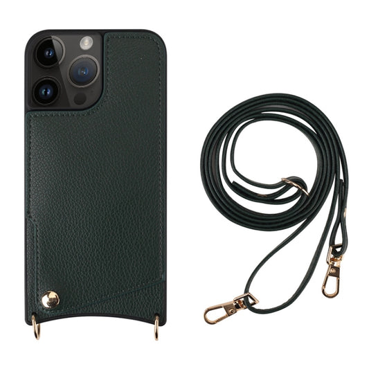 For iPhone 14 Pro Max Fish Tail Card Slot PU + TPU Phone Case with Long Lanyard(Dark Green) - iPhone 14 Pro Max Cases by buy2fix | Online Shopping UK | buy2fix