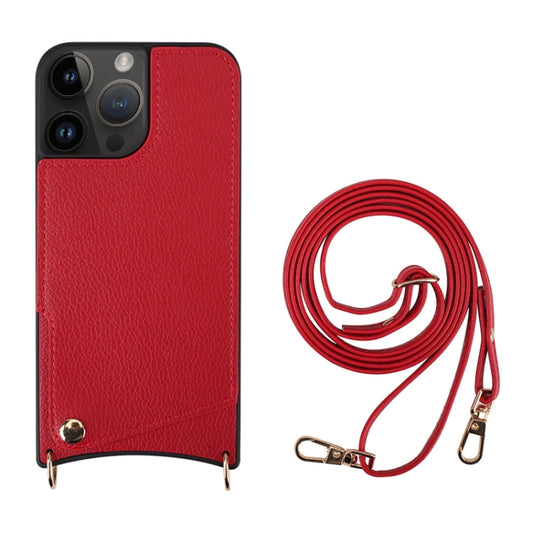 For iPhone 14 Pro Max Fish Tail Card Slot PU + TPU Phone Case with Long Lanyard(Red) - iPhone 14 Pro Max Cases by buy2fix | Online Shopping UK | buy2fix