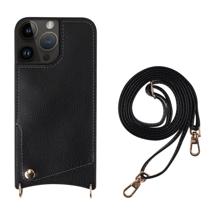 For iPhone 14 Pro Max Fish Tail Card Slot PU + TPU Phone Case with Long Lanyard(Black) - iPhone 14 Pro Max Cases by buy2fix | Online Shopping UK | buy2fix