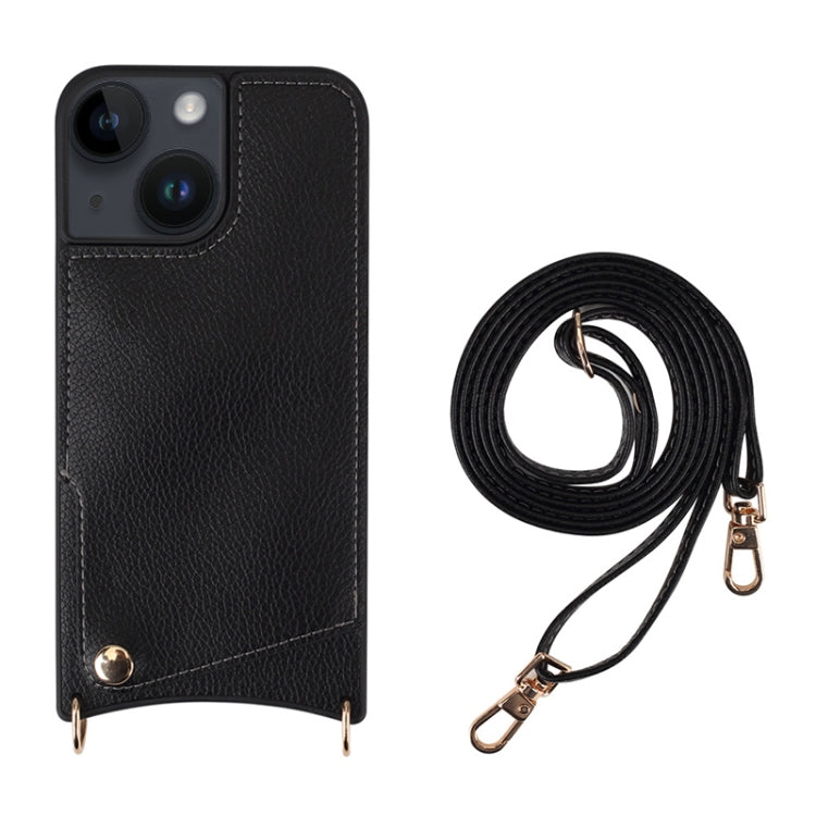 For iPhone 13 Fish Tail Card Slot PU + TPU Phone Case with Long Lanyard(Black) - iPhone 13 Cases by buy2fix | Online Shopping UK | buy2fix