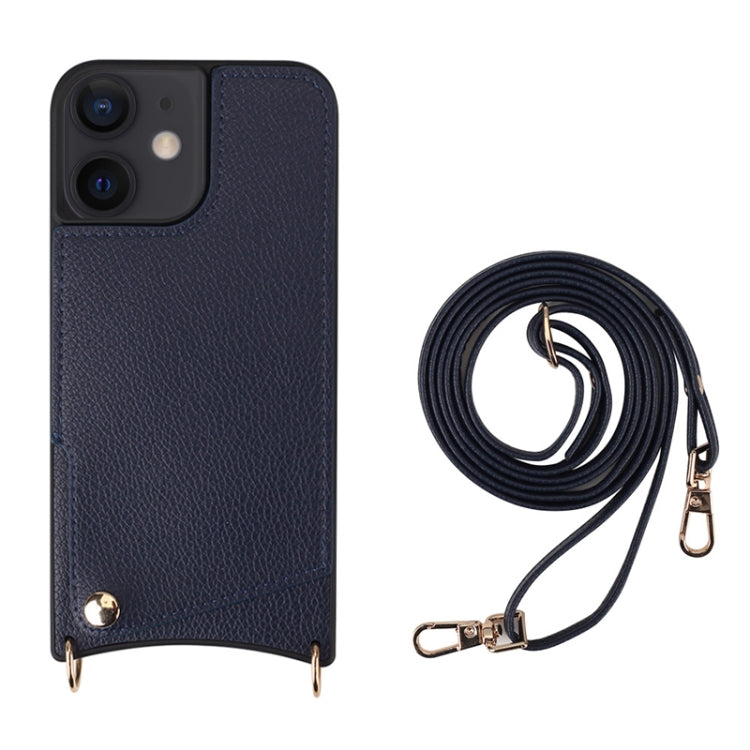 For iPhone 12 / 12 Pro Fish Tail Card Slot PU + TPU Phone Case with Long Lanyard(Dark Blue) - iPhone 12 / 12 Pro Cases by buy2fix | Online Shopping UK | buy2fix