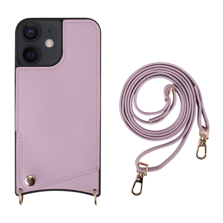 For iPhone 12 / 12 Pro Fish Tail Card Slot PU + TPU Phone Case with Long Lanyard(Purple) - iPhone 12 / 12 Pro Cases by buy2fix | Online Shopping UK | buy2fix