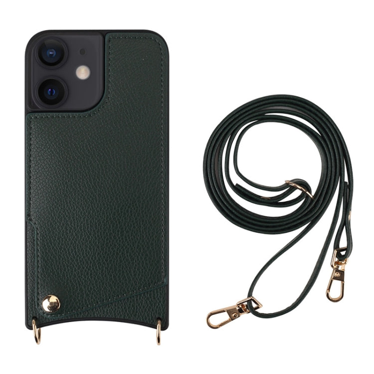 For iPhone 12 / 12 Pro Fish Tail Card Slot PU + TPU Phone Case with Long Lanyard(Dark Green) - iPhone 12 / 12 Pro Cases by buy2fix | Online Shopping UK | buy2fix