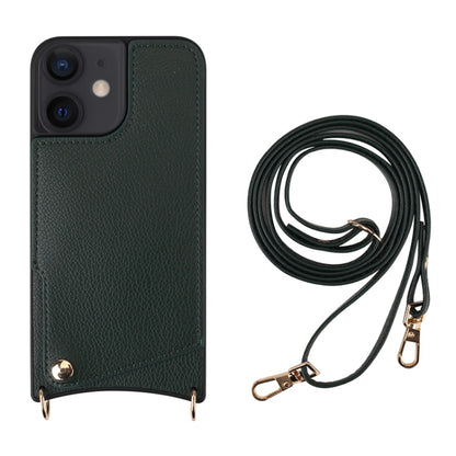 For iPhone 12 / 12 Pro Fish Tail Card Slot PU + TPU Phone Case with Long Lanyard(Dark Green) - iPhone 12 / 12 Pro Cases by buy2fix | Online Shopping UK | buy2fix