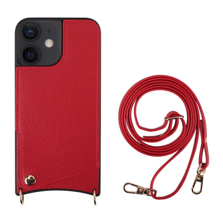 For iPhone 12 / 12 Pro Fish Tail Card Slot PU + TPU Phone Case with Long Lanyard(Red) - iPhone 12 / 12 Pro Cases by buy2fix | Online Shopping UK | buy2fix
