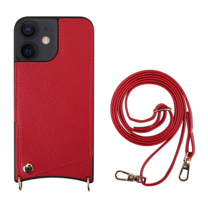 For iPhone 12 / 12 Pro Fish Tail Card Slot PU + TPU Phone Case with Long Lanyard(Red) - iPhone 12 / 12 Pro Cases by buy2fix | Online Shopping UK | buy2fix